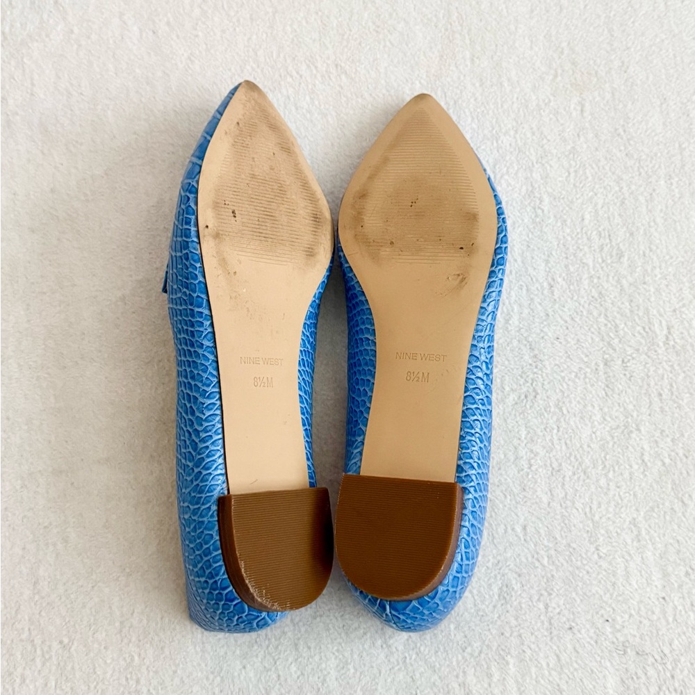 Nine West Blue Pointed Toe Flats Women’s 8.5 Croc Embossed Slip On Office - Picture 7 of 9